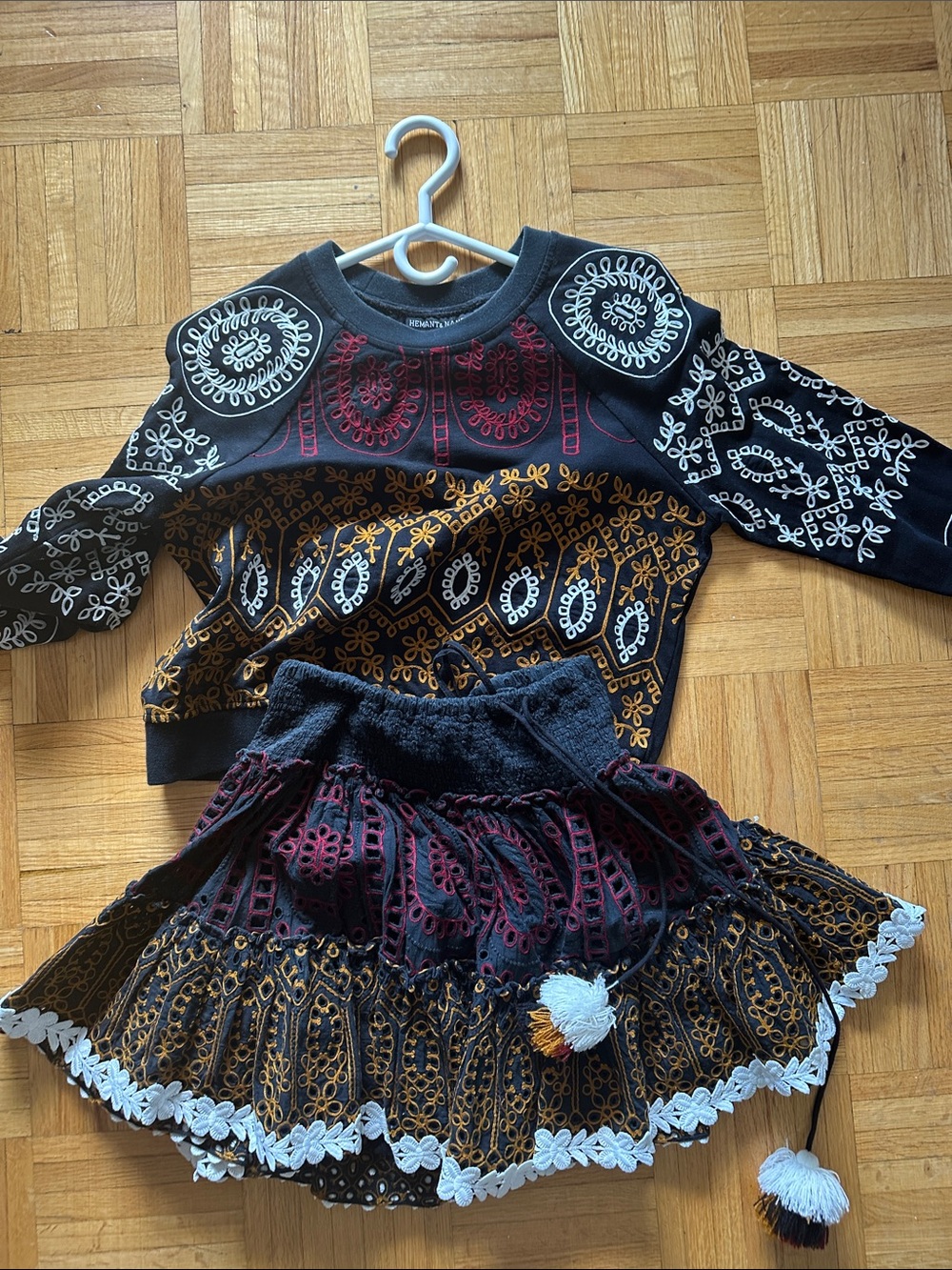 Hemant & Nandita Black Embroidered Sweater & Skirt Set - Multi-Color Detail